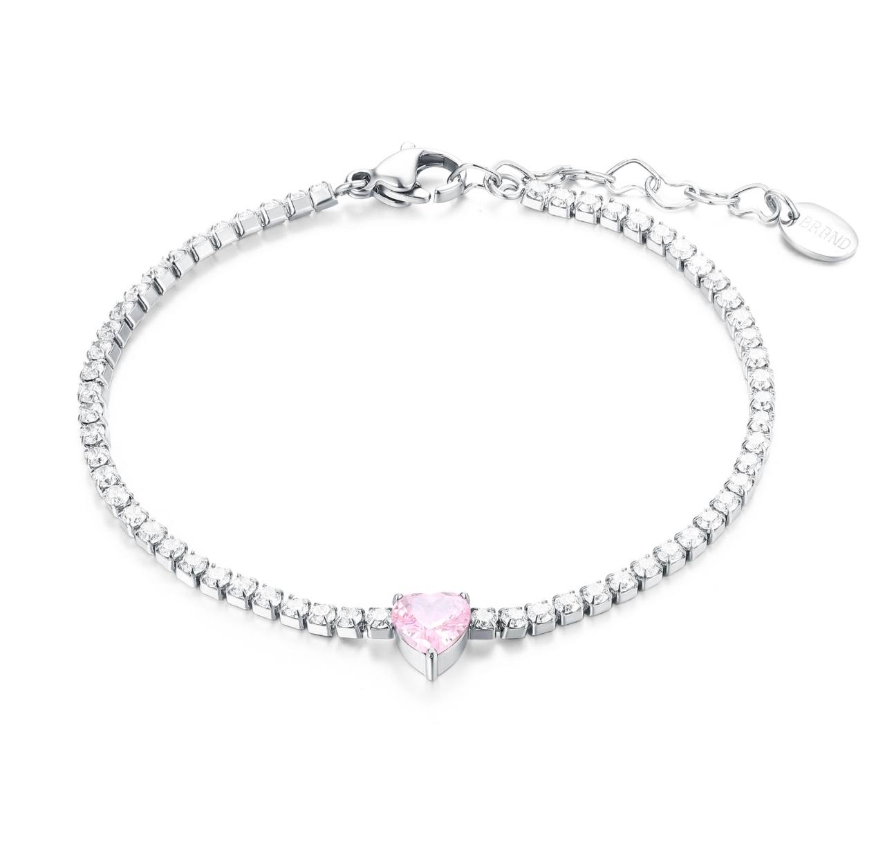 Bracciale tennis 2 mm con cuore firmato brand gioielli