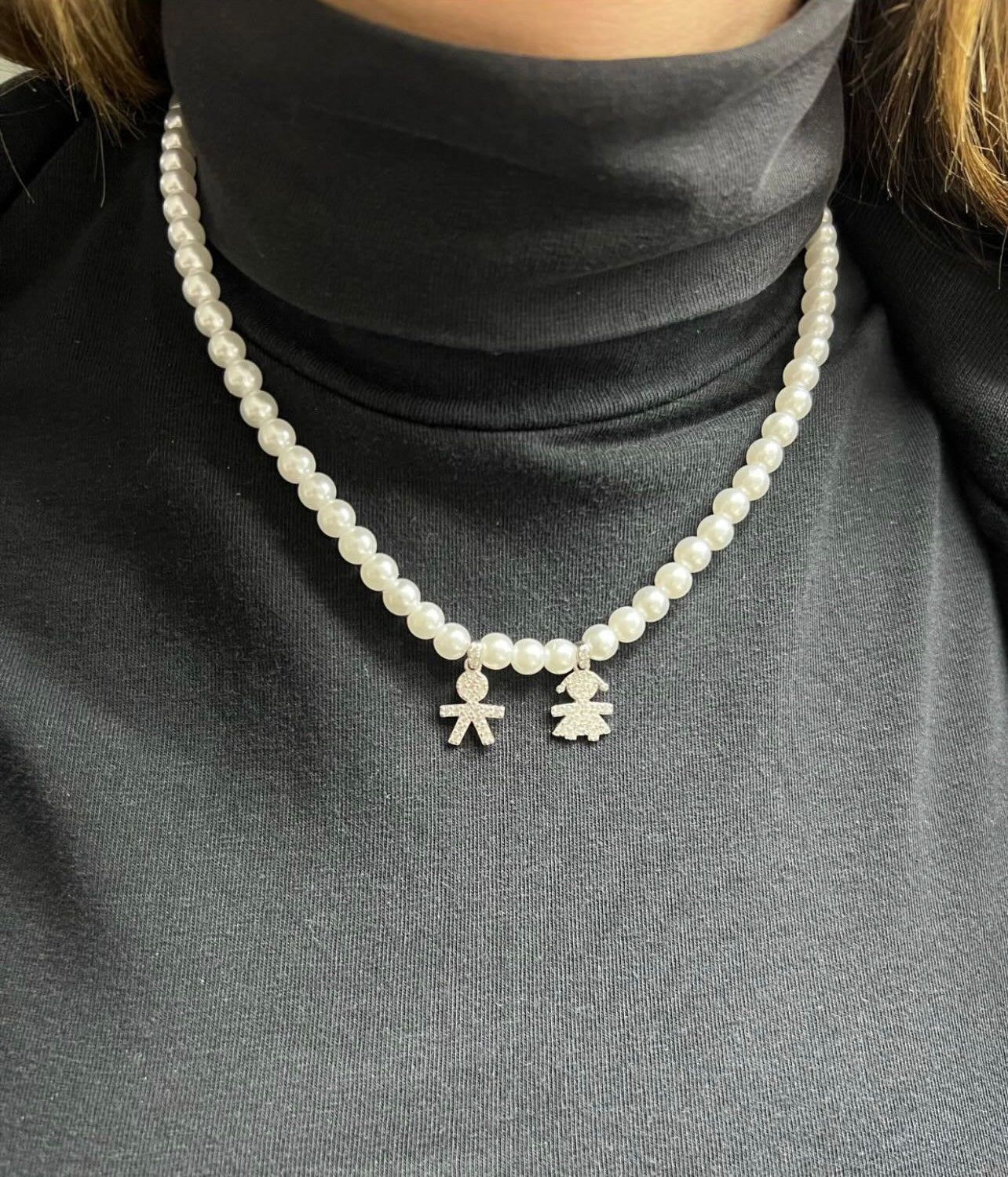 Collana argento 925 con perle e bebè